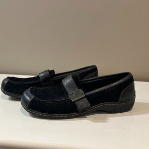 B.O.C Erna Black Leather/Suede Slip On Flats/Loafers w/Buckle, Size 8, LIKE NEW!